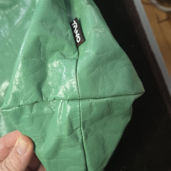 Tano Mint Green Leather Hobo Bag Tassel Whipstitch Handle Boho Slouchy - Picture 3 of 16